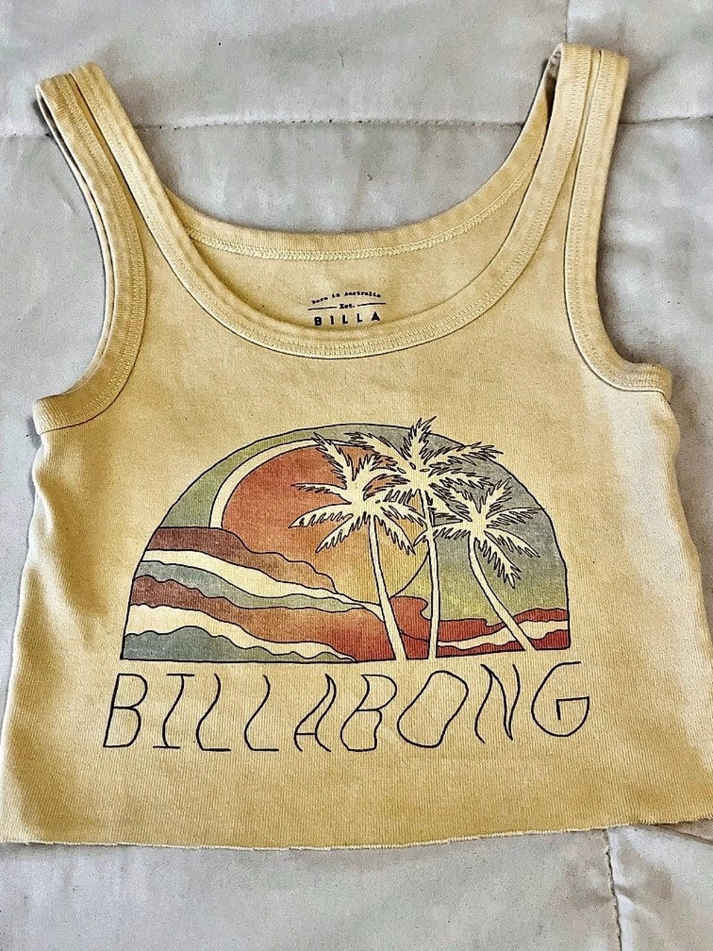 Billabong Butter Yellow Escape to Nature Cropped Tank Top palm trees Women’s XS